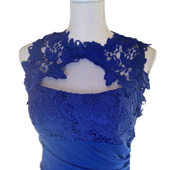 Blue Ruched Ruffled Maxi Gown - Picture 3 of 9